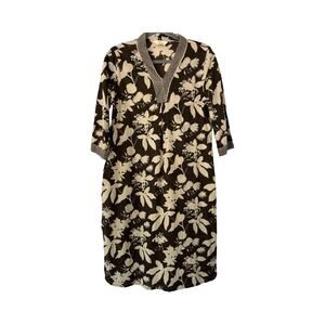Max Brown Cream Floral Tunic Dress Size M/L Boho India Made Kurta Style